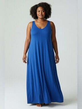 Women’s Sleeveless Royal Blue Maxi Dress - V-Neck Flow
